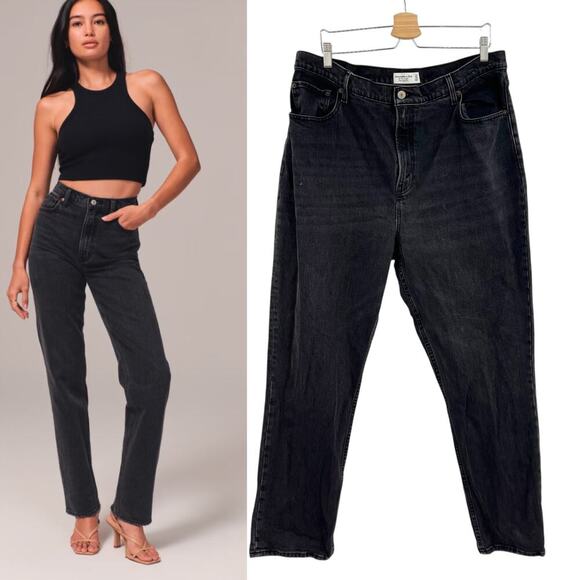 Abercrombie Curve Love Jeans Ultra High Rise 90s Straight Black Size 34 18R - Picture 1 of 13